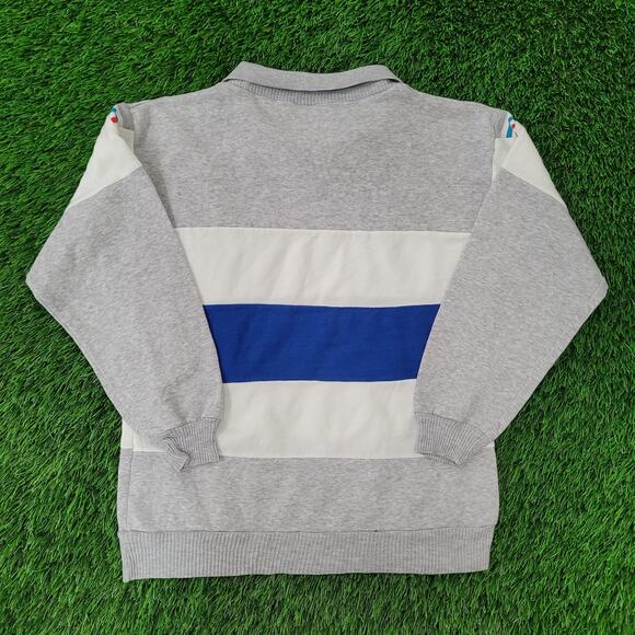 Vintage 90s MOD Collared Sweatshirt Womens M 18x23 Gray White Blue - Picture 2 of 12